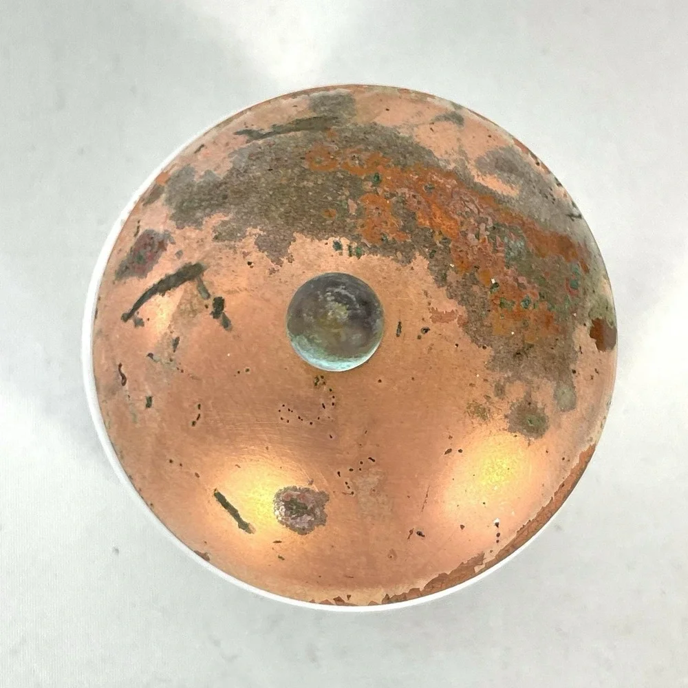 Vintage‎ White Ceramic Mini Canister Copper Lid Rustic Farmhouse Decor